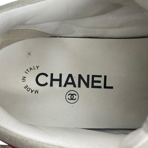 Chanel CC Logo Suede Kidskin Lace Up Sneakers Burgundy 2023 Size 36.5 - Picture 11 of 13